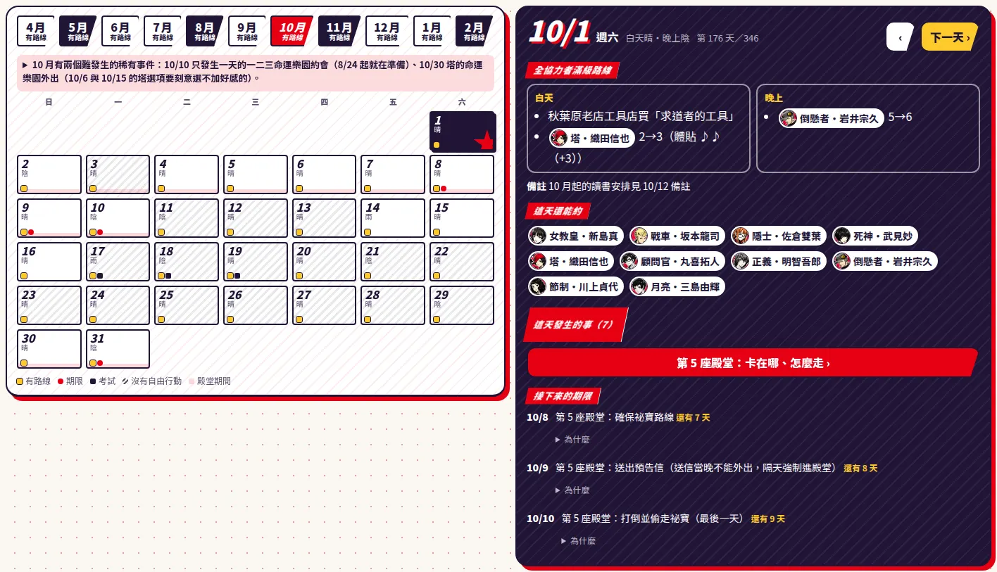 電腦上的行事曆:左邊月曆、右邊點的那天