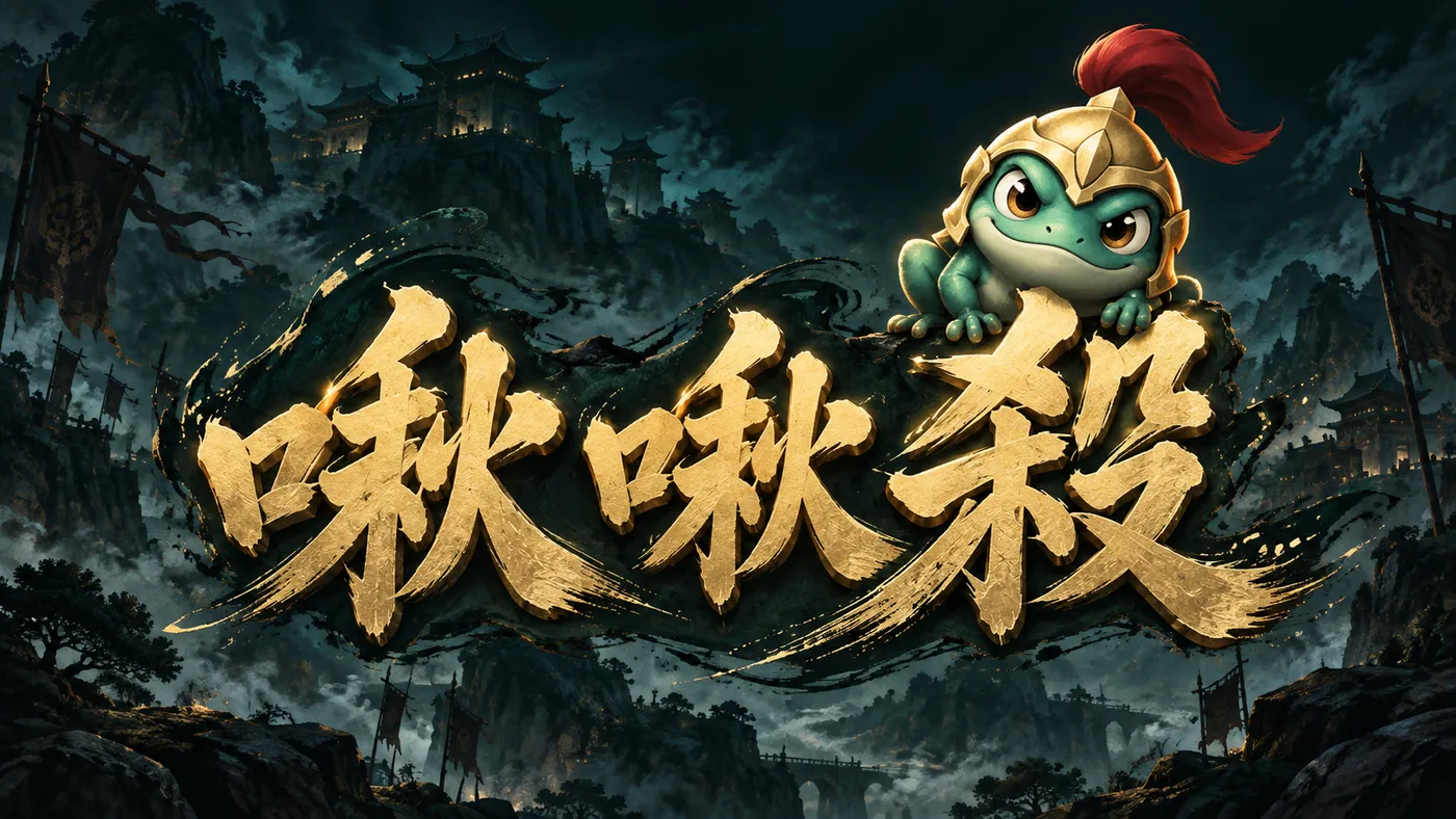 啾啾殺：金字招牌，戴著金盔的青蛙啾啾坐在山城夜景前