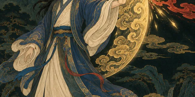 無懈可擊牌:古裝人物與金色月輪